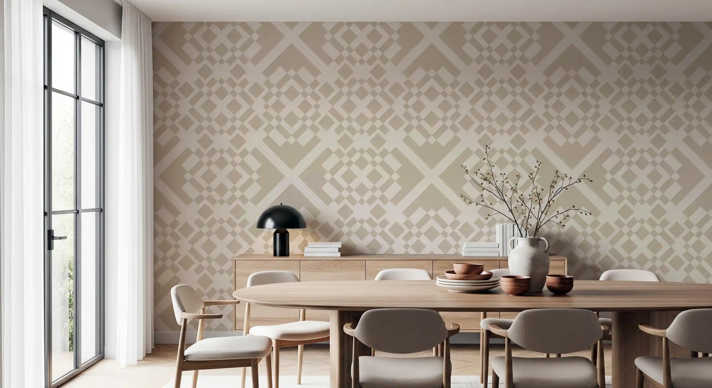 Minimalist Beige Geometric Lattice Wallpaper⁠