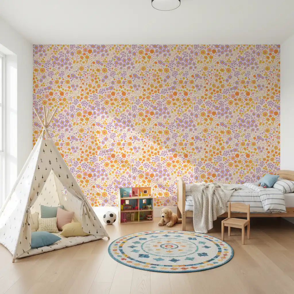 Kids' room styled with the Boho Wildflower Meadow wallpaper on cream GD12007
