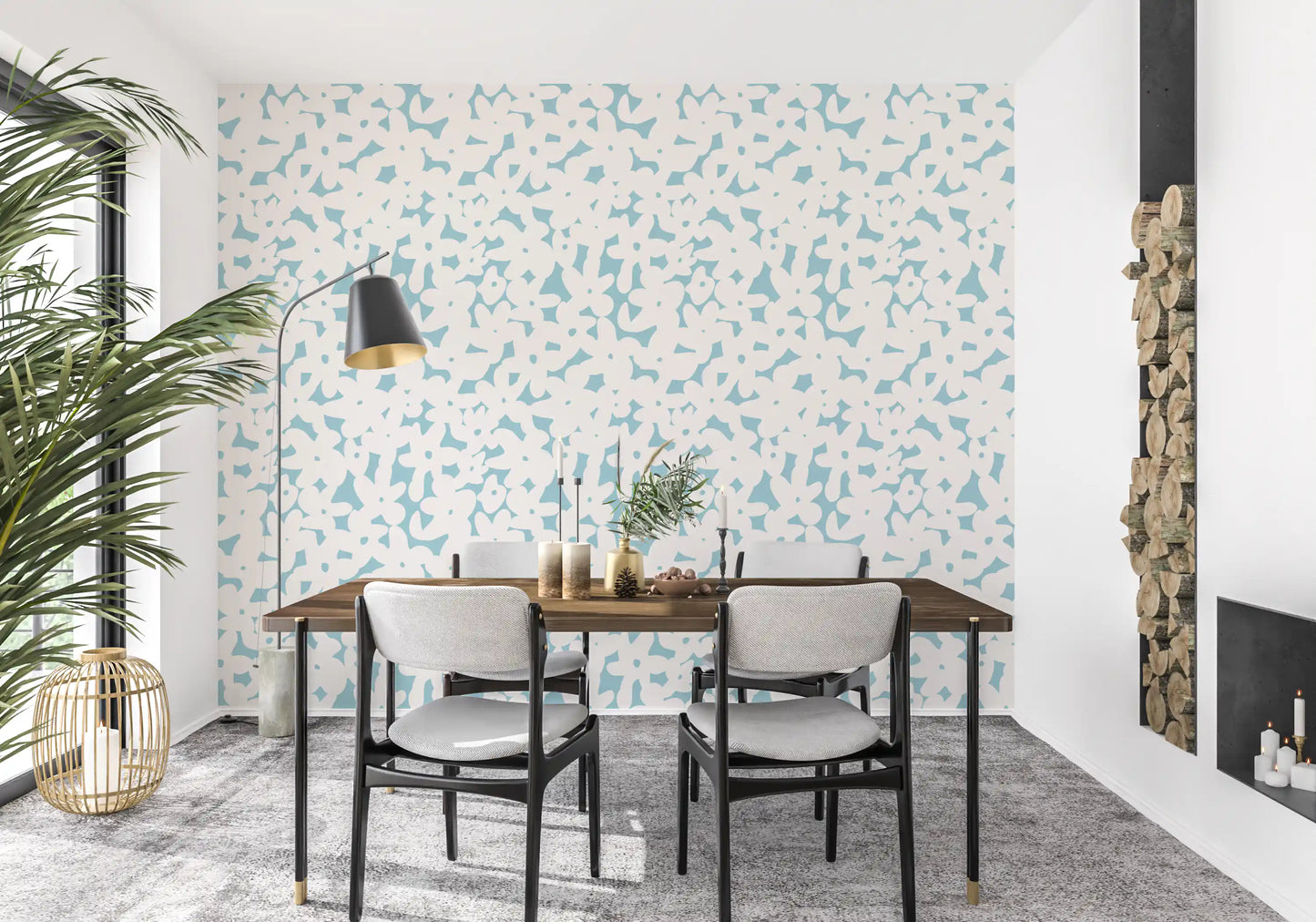 Soft Blue Floral Silhouette Wallpaper⁠