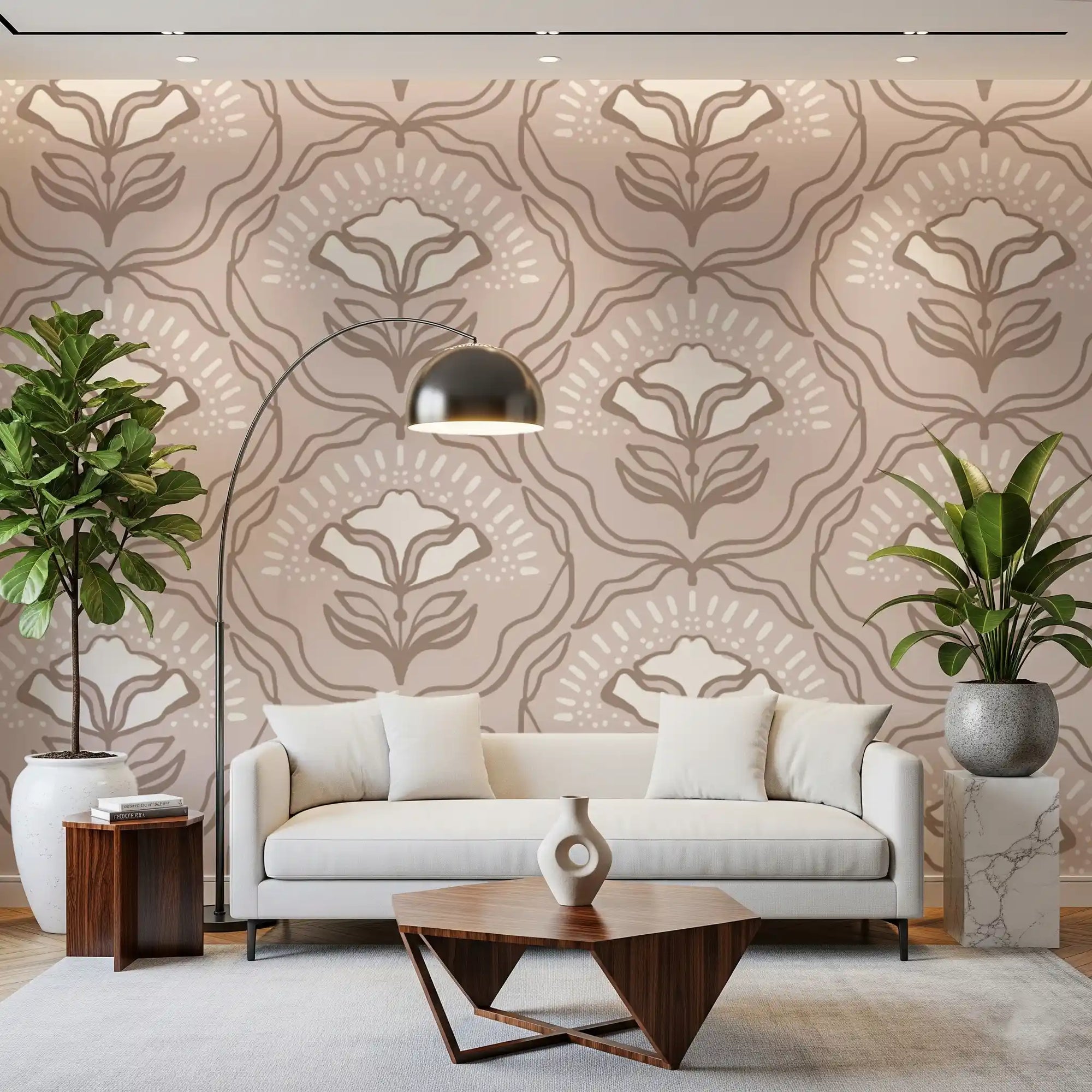 Living room dressed in the Modern Organic Botanical Repeat wallpaper GD12012
