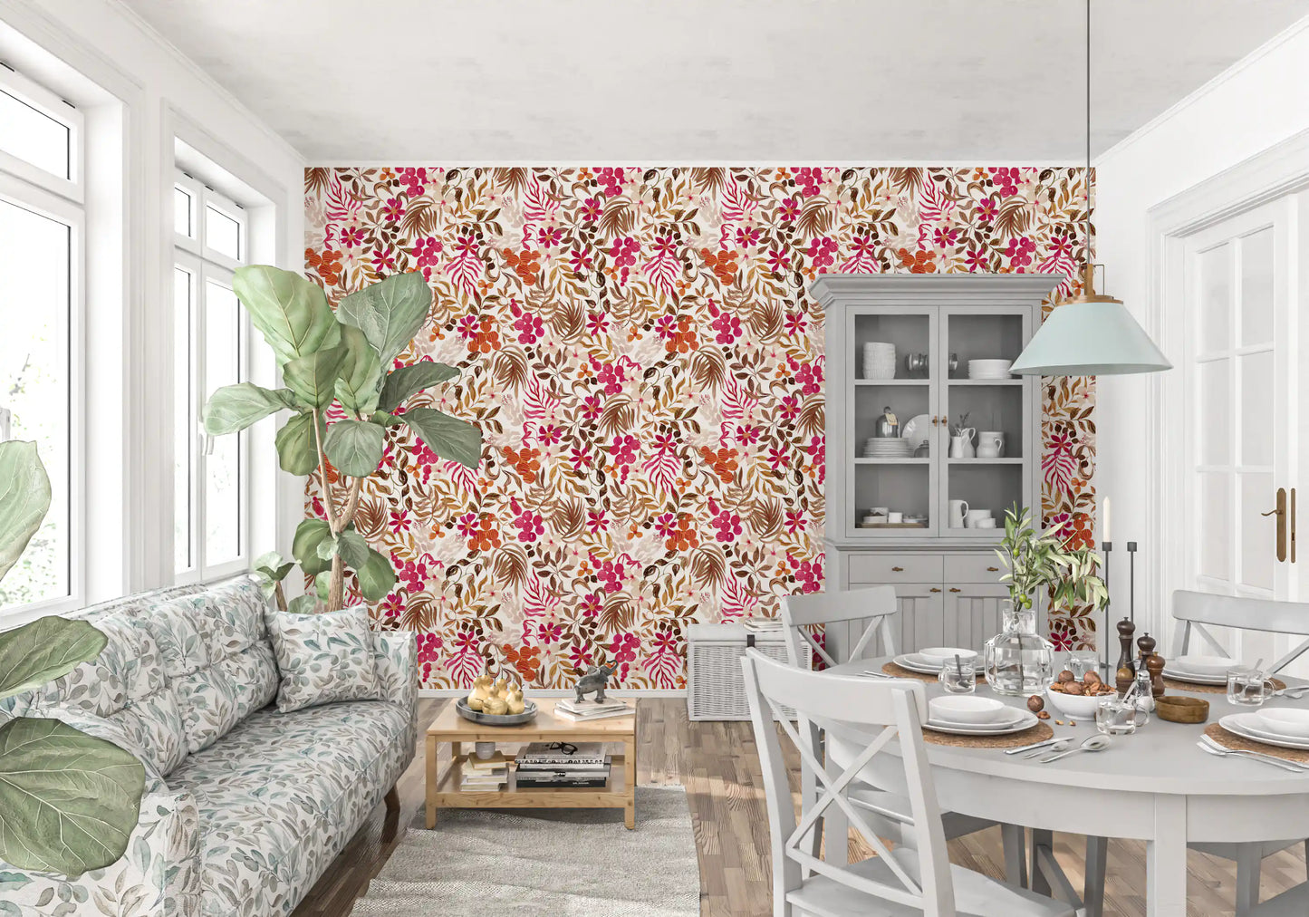 Bohemian Painted Botanical Flora Wallpaper⁠