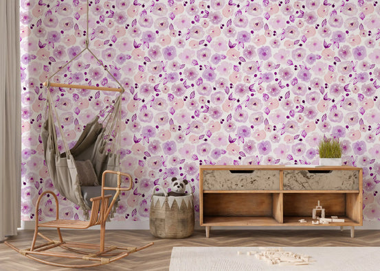 Soft Lavender Watercolor Petals wallpaper across a calm nursery GD12015