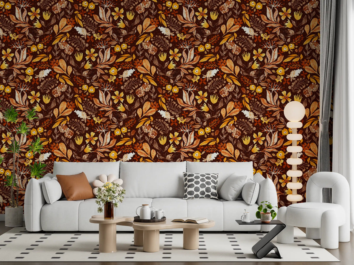 Autumn Botanical Harvest wallpaper warms a sunny living room GD12016