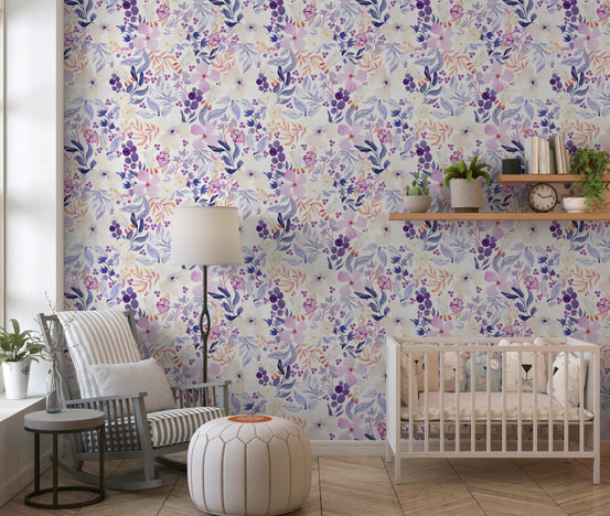 Lavender Bloom Watercolor Garden wallpaper wrapping a calm nursery GD12021