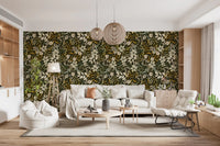 Rustic Cream and Sage Leaf Illustration Wallpaper⁠