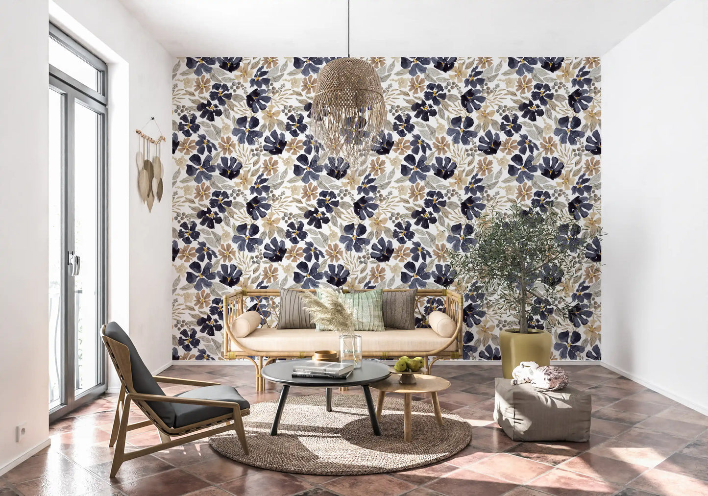 Indigo Garden Sketch Wallpaper⁠