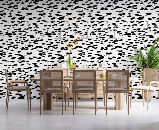 Wallpaper scattering black dabs behind a Dining room, GD12040

