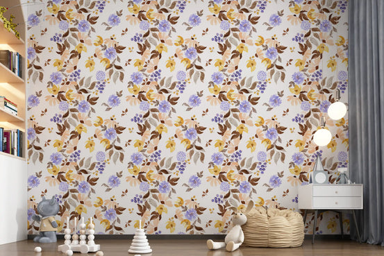 Meadow florals warming a nursery in white wallpaper GD12049
