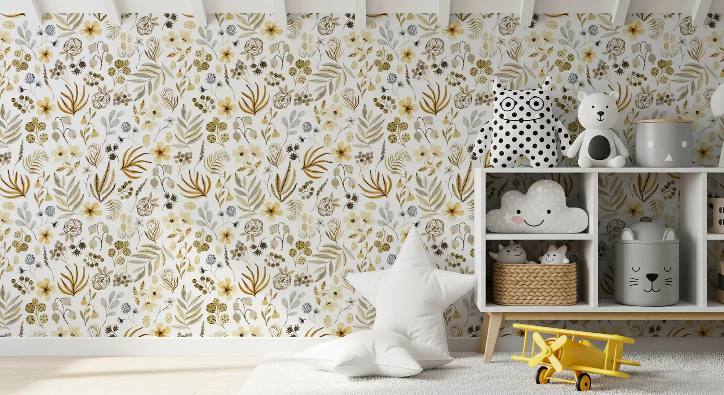 Rustic Earthy Meadow Flora Wallpaper⁠