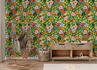 Vibrant Botanical Garden Illustration Wallpaper⁠