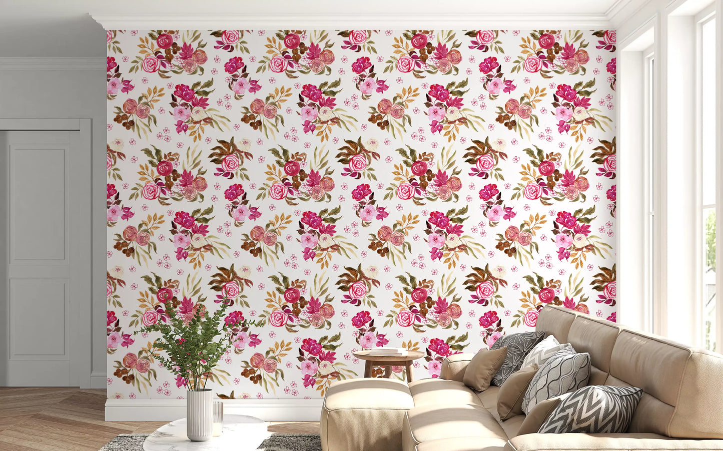 Crimson Rose Watercolor Bouquet Wallpaper⁠
