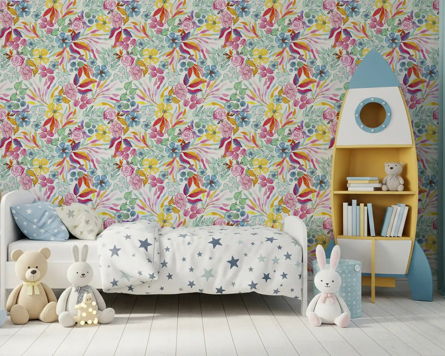 Charming Meadow Floral Illustration Wallpaper⁠