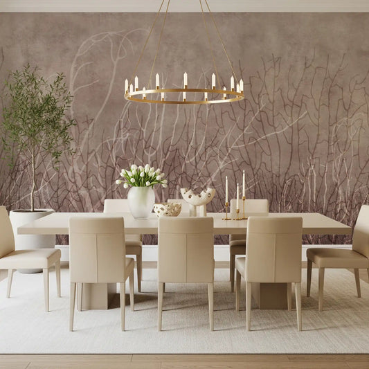 Plum branches climb a dining room in the Sea Fans wall mural GD12102