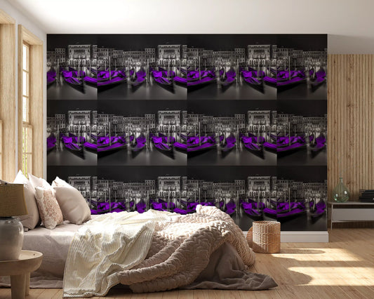 Midnight Venice Gondolas in Purple Wallpaper⁠