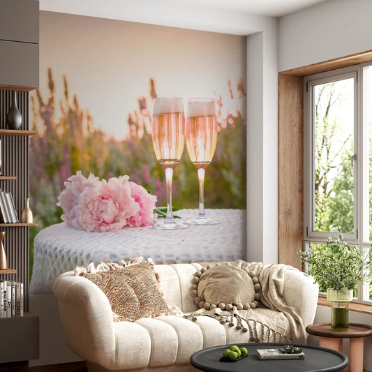 Sunset blooms suit a living room, Peony Celebration wall mural. GD12117