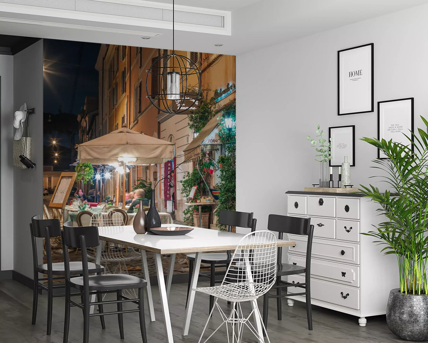 Cobblestone European Evening Bistro Wall Mural