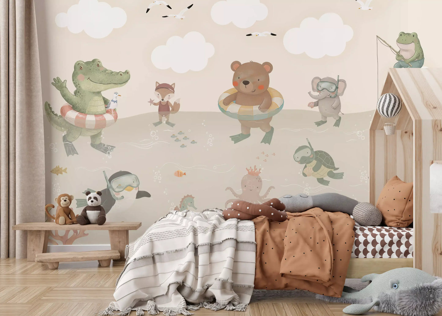Playful Ocean Friends Illustration Wall Mural