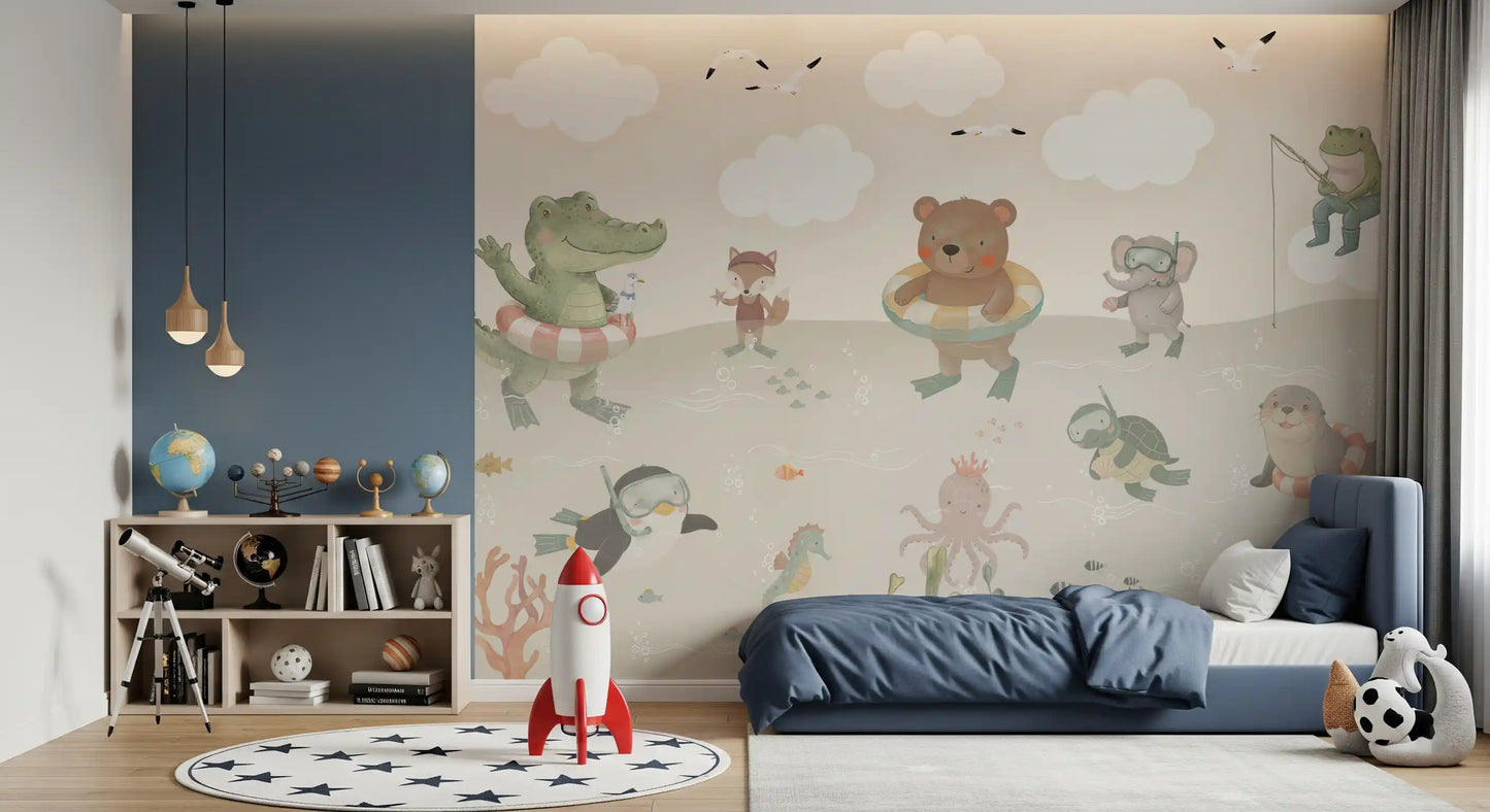 Playful Ocean Friends Illustration Wall Mural