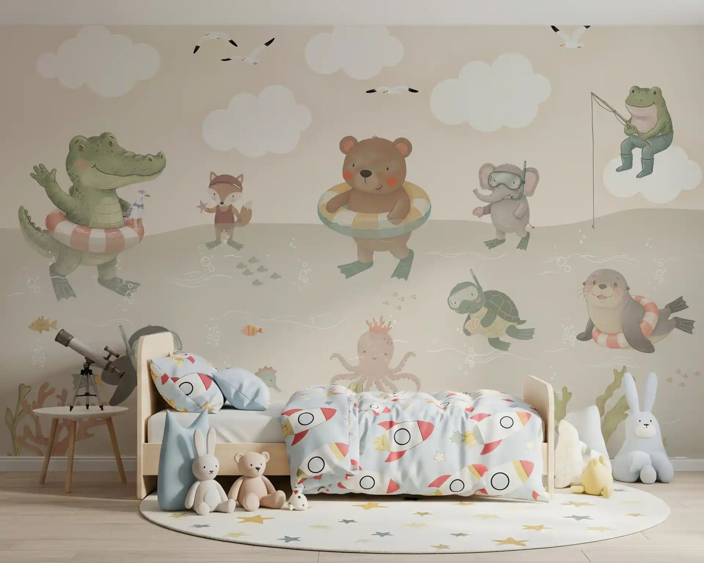 Playful Ocean Friends Illustration Wall Mural