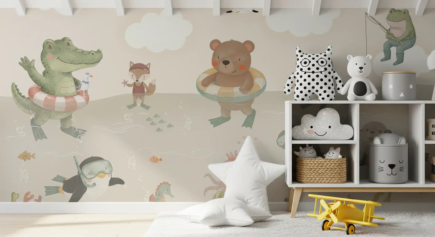 Playful Ocean Friends Illustration Wall Mural