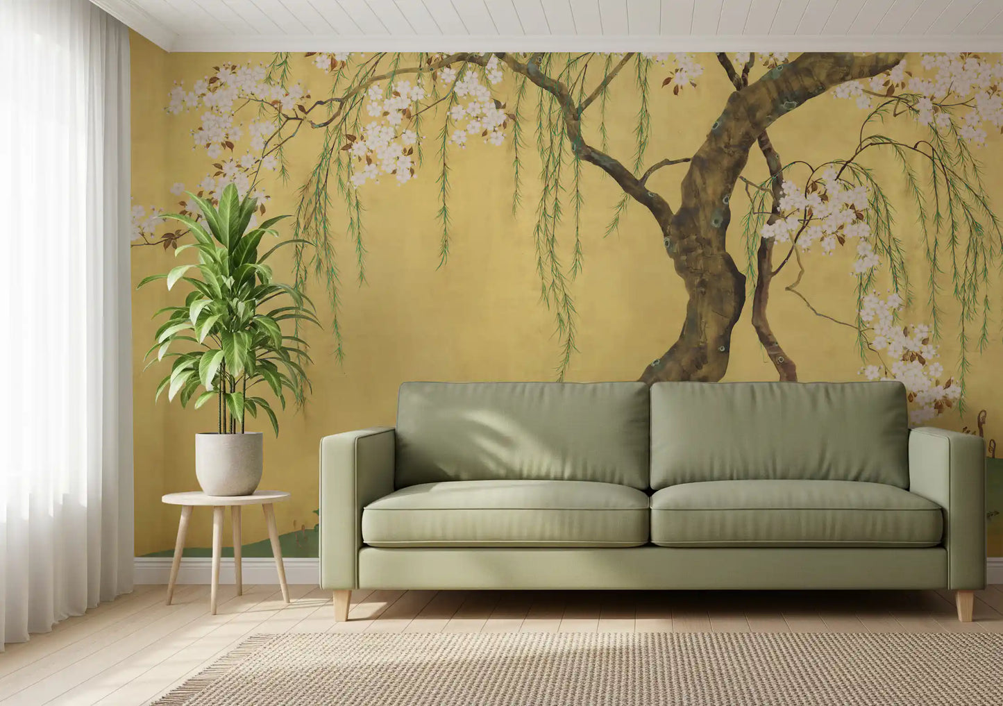 Oriental Willow and Blossom Garden Wall Mural