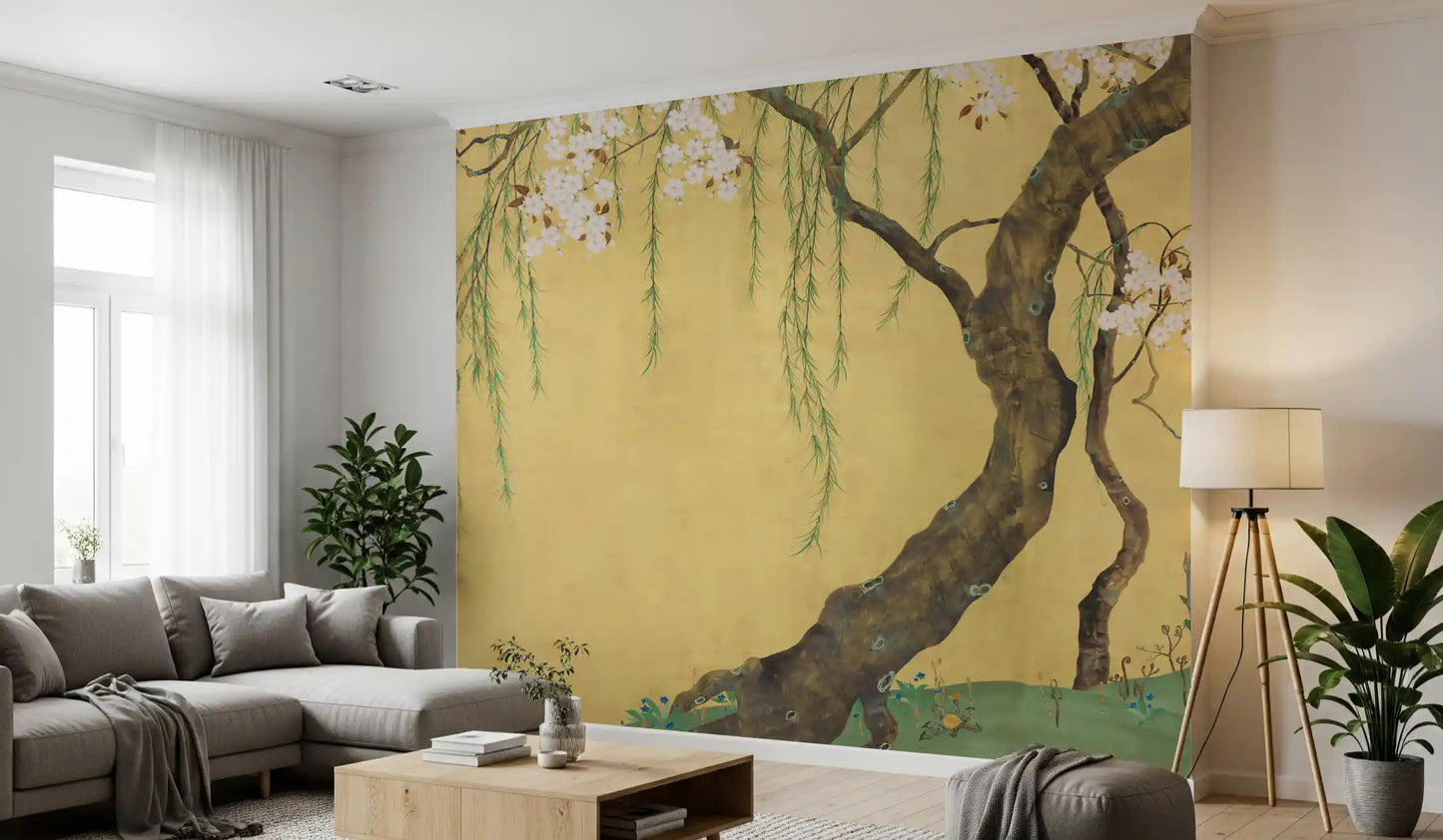 Oriental Willow and Blossom Garden Wall Mural