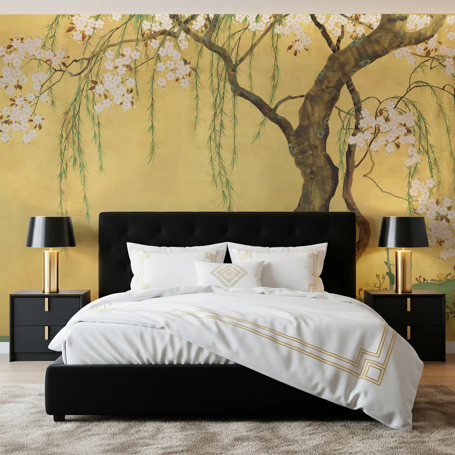 Oriental Willow and Blossom Garden Wall Mural