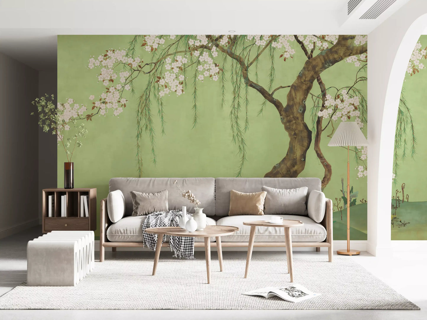 Weeping Cherry Blossom Willow Scene Wall Mural