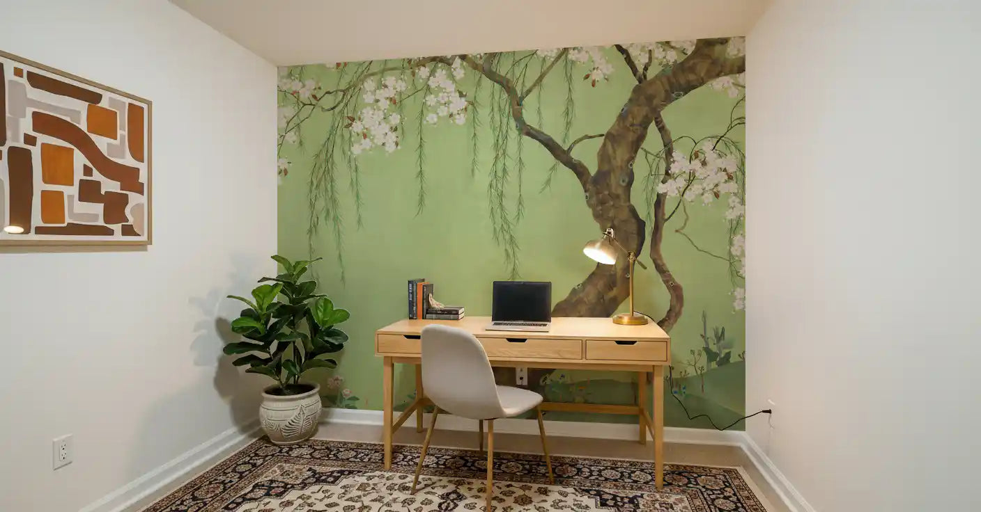 Weeping Cherry Blossom Willow Scene Wall Mural
