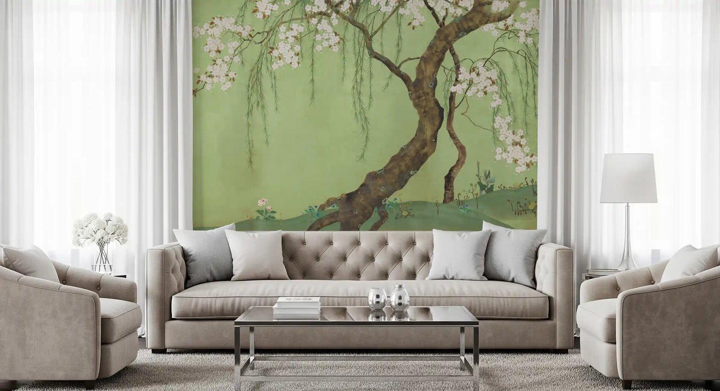Weeping Cherry Blossom Willow Scene Wall Mural