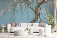 Serene Cherry Blossom Willow Wall Mural
