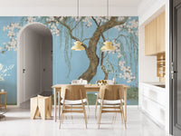Serene Cherry Blossom Willow Wall Mural