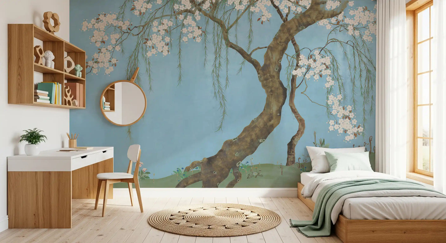 Serene Cherry Blossom Willow Wall Mural