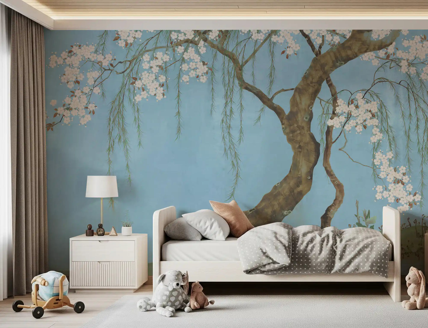 Serene Cherry Blossom Willow Wall Mural