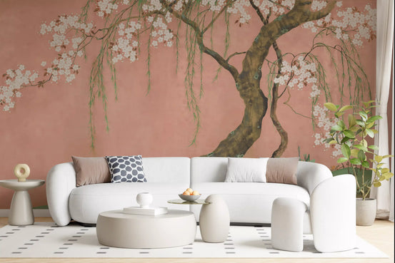 Living room paired with the willow sakura wall mural GD12159

