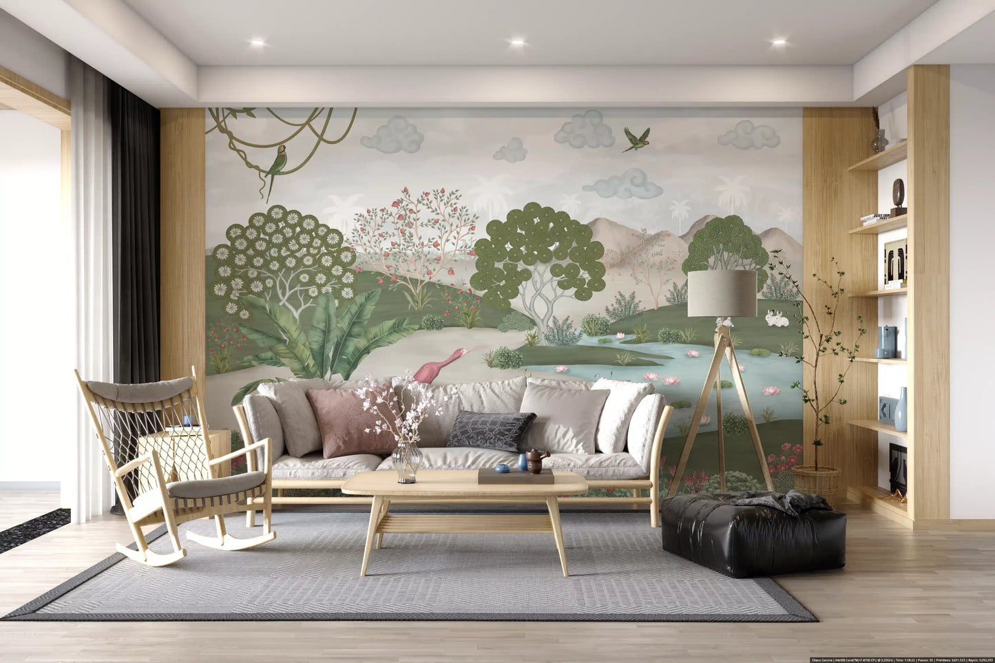 Serene Jungle Stream Illustration Wall Mural