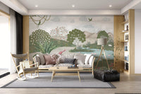Serene Jungle Stream Illustration Wall Mural