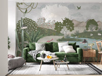 Serene Jungle Stream Illustration Wall Mural