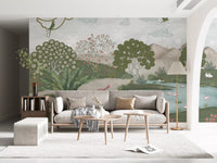 Serene Jungle Stream Illustration Wall Mural