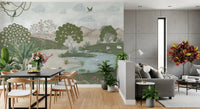 Serene Jungle Stream Illustration Wall Mural