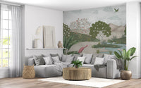 Serene Jungle Stream Illustration Wall Mural