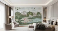 Serene Jungle Stream Illustration Wall Mural