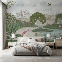 Serene Jungle Stream Illustration Wall Mural