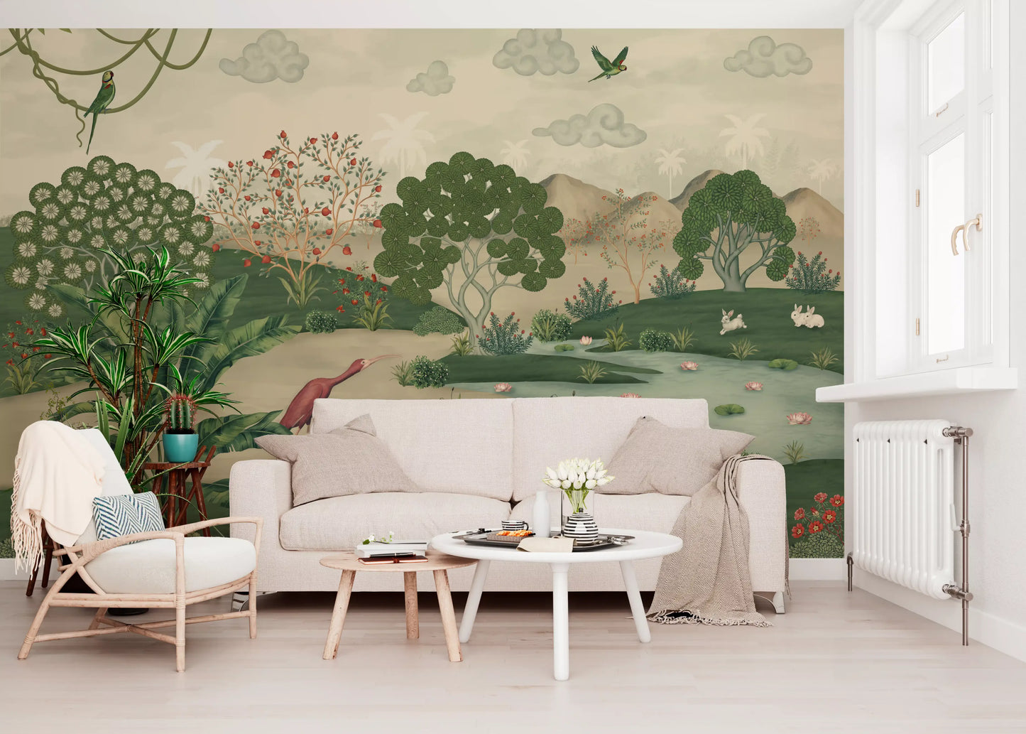 Botanical Heron Meadow Wall Mural