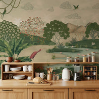 Botanical Heron Meadow Wall Mural