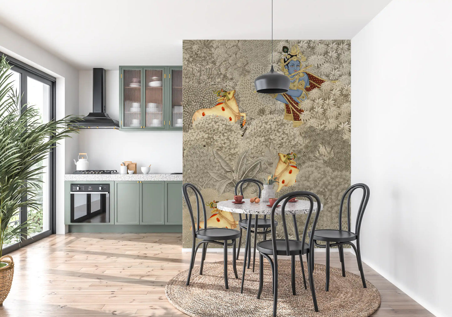 Krishna and Cows Forest Scene Wall Mural