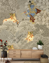 Krishna and Cows Forest Scene Wall Mural