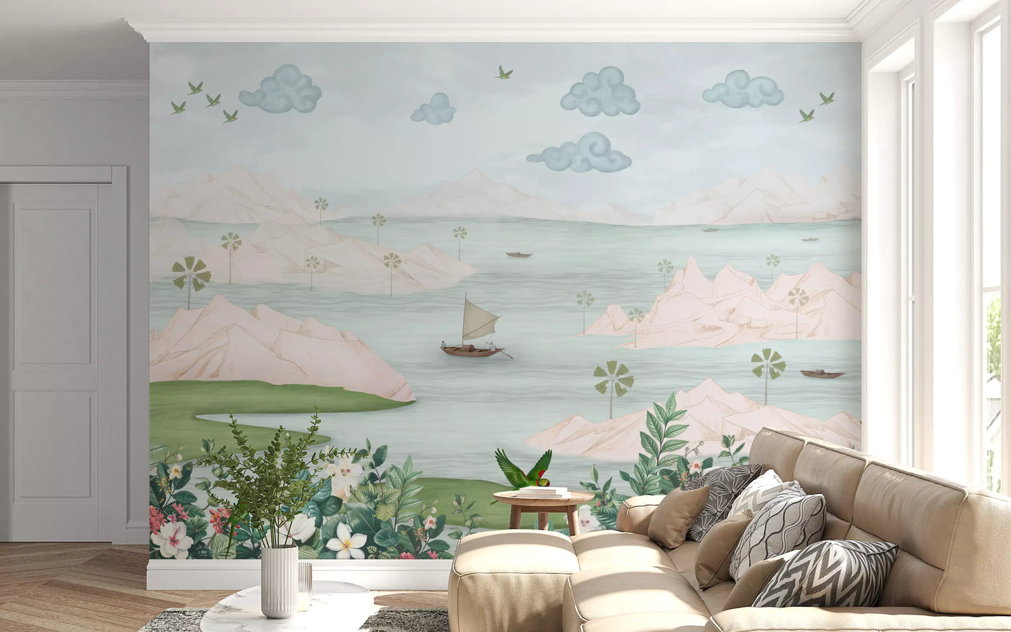 Exotic Parrot and Floral Haven Wall Mural