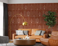 Mughal Terracotta Floral Archway Wall Mural