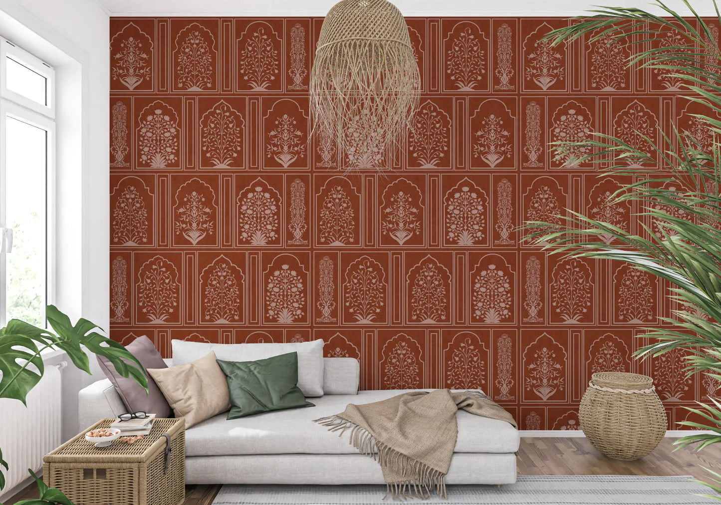 Mughal Terracotta Floral Archway Wall Mural